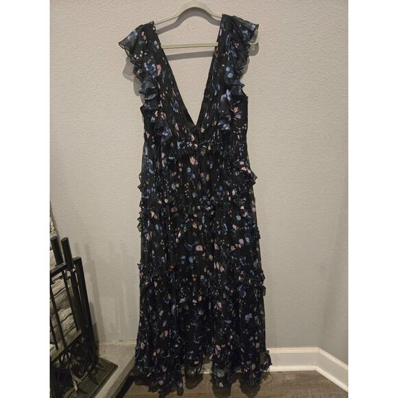 Mac Duggal Women's Floral Ruffle Gown 12 Sleeveless V-Neck Long Formal NWT - Picture 7 of 10